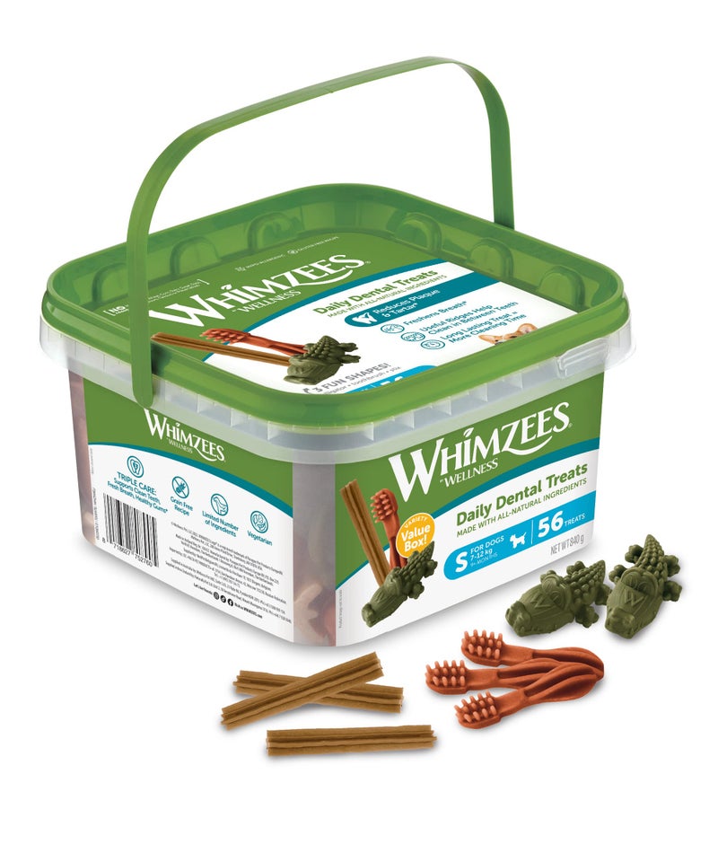 Whimzees Natural Dental Dog Chew Long lasting, Variety Box Mixed Shapes, Small, 56 Pieces - Image 1